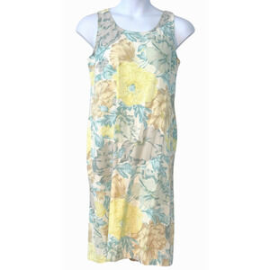 Sheri Martin Petites Sz 16P Midi Tank Dress Linen Blend Tropical Floral Vtg 90s